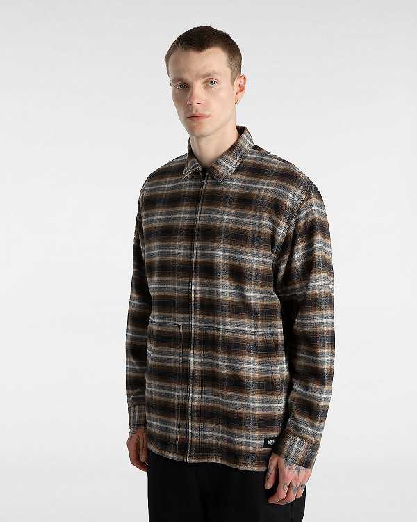 Brown Men Vans Montwood Zip Flannel Shirts NZ | VN4967513