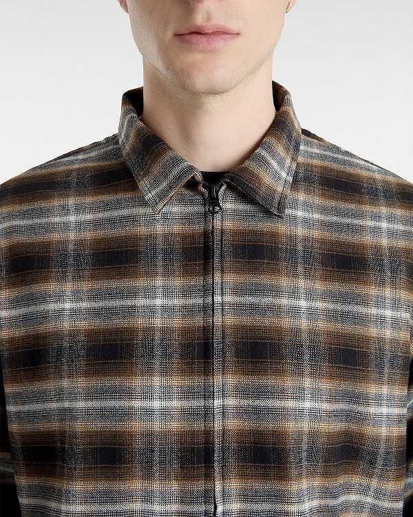 Brown Men Vans Montwood Zip Flannel Shirts NZ | VN4967513