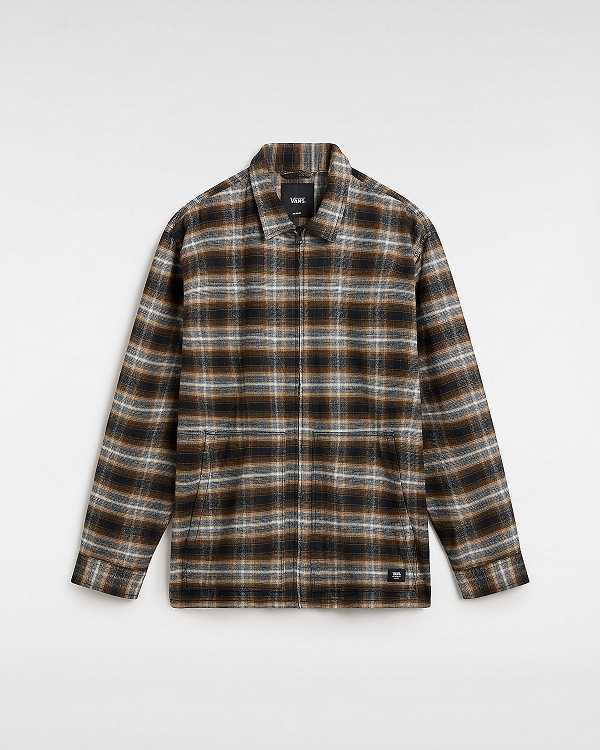 Brown Men Vans Montwood Zip Flannel Shirts NZ | VN4967513