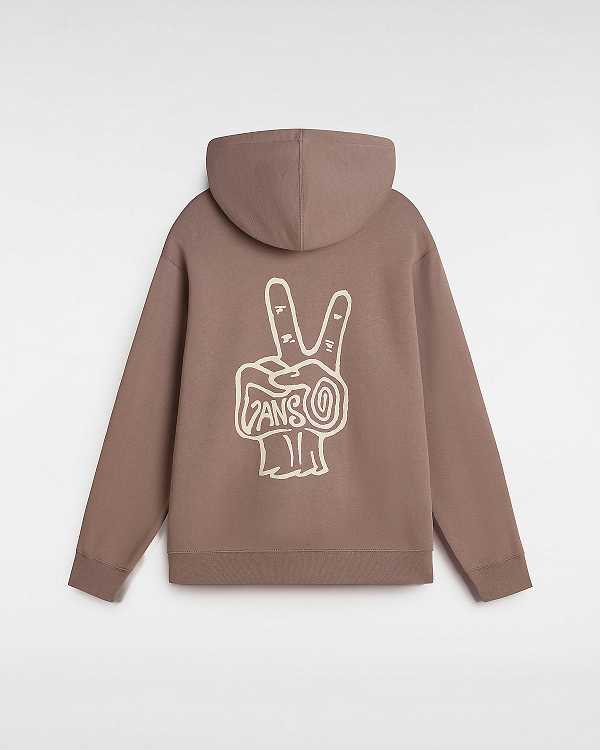 Brown Men Vans V Hand Loose Hoodie NZ | VN7245038