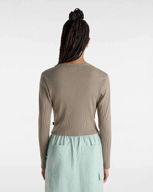 Brown Women Vans Drew Rib Long Sleeve Top T Shirts NZ | VN6143582