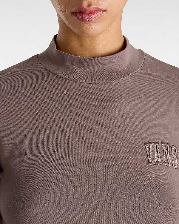 Brown Women Vans Mini Mock Neck Long Sleeve T Shirts NZ | VN2071856