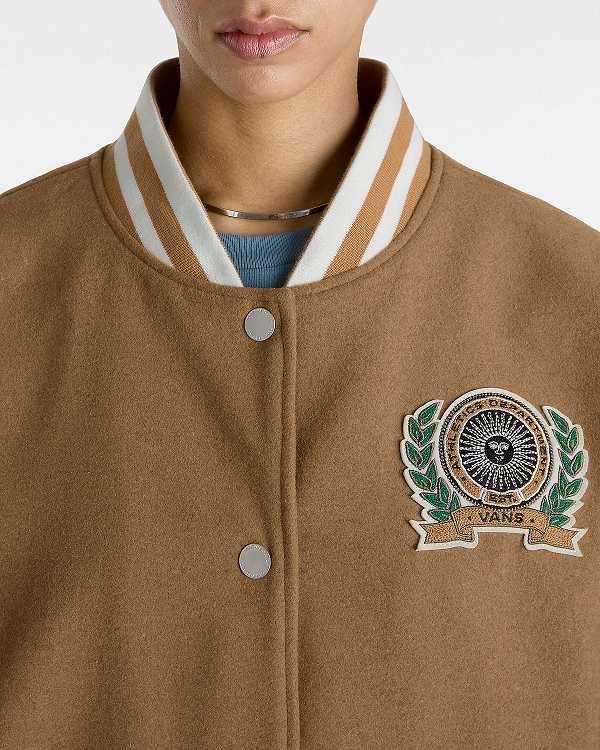 Brown Women Vans Piper Stadium Jacket NZ | VN8206319