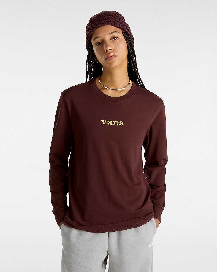 Brown Women Vans Vitality Fields Long Sleeve T Shirts NZ | VN6972418