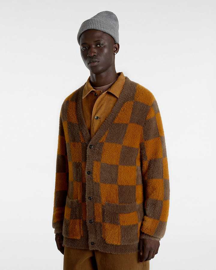 Brown / Orange Men Vans Canfield Checkerboard Cardigan NZ | VN2759043