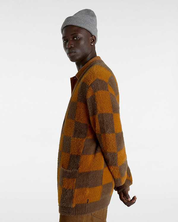 Brown / Orange Men Vans Canfield Checkerboard Cardigan NZ | VN2759043