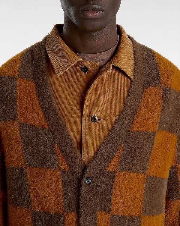 Brown / Orange Men Vans Canfield Checkerboard Cardigan NZ | VN2759043