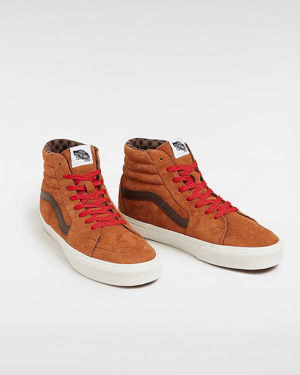 Brown / Orange Men Vans Sk8-Hi Pig Suede Skate Shoes NZ | VN0159472