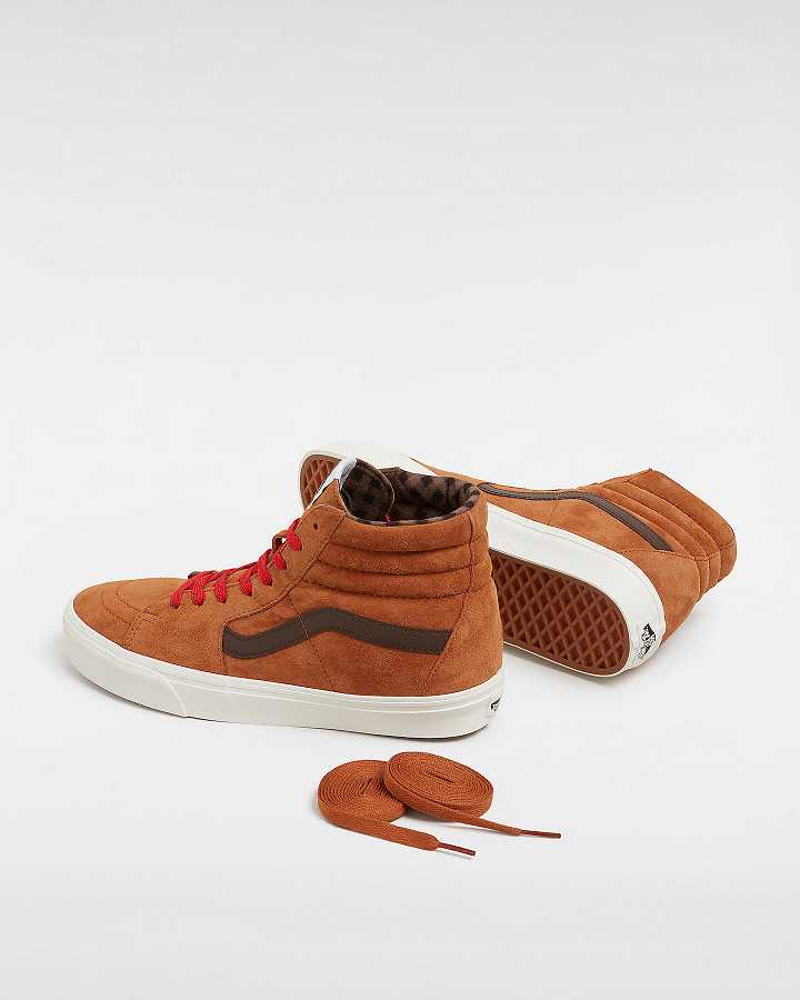 Brown / Orange Men Vans Sk8-Hi Pig Suede Skate Shoes NZ | VN0159472