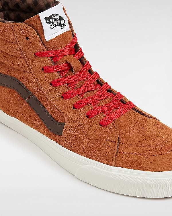 Brown / Orange Men Vans Sk8-Hi Pig Suede Skate Shoes NZ | VN0159472