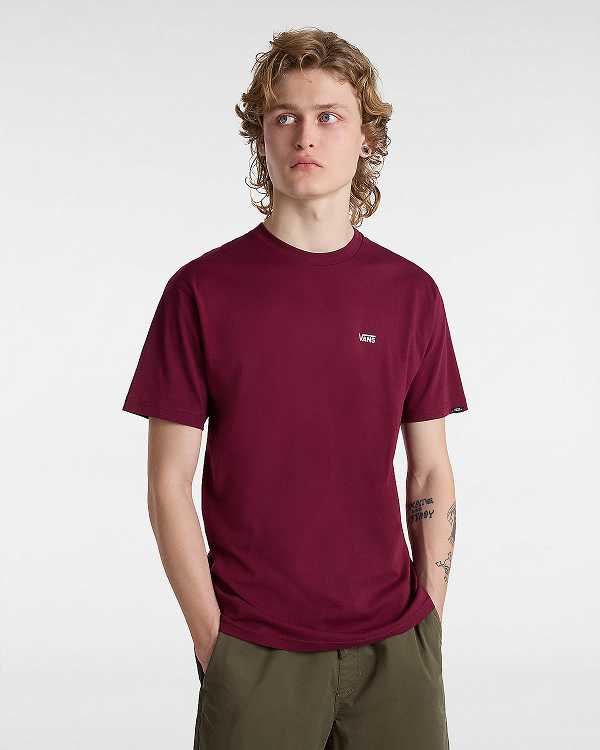 Burgundy Men Vans Left Chest Logo T Shirts NZ | VN1405687