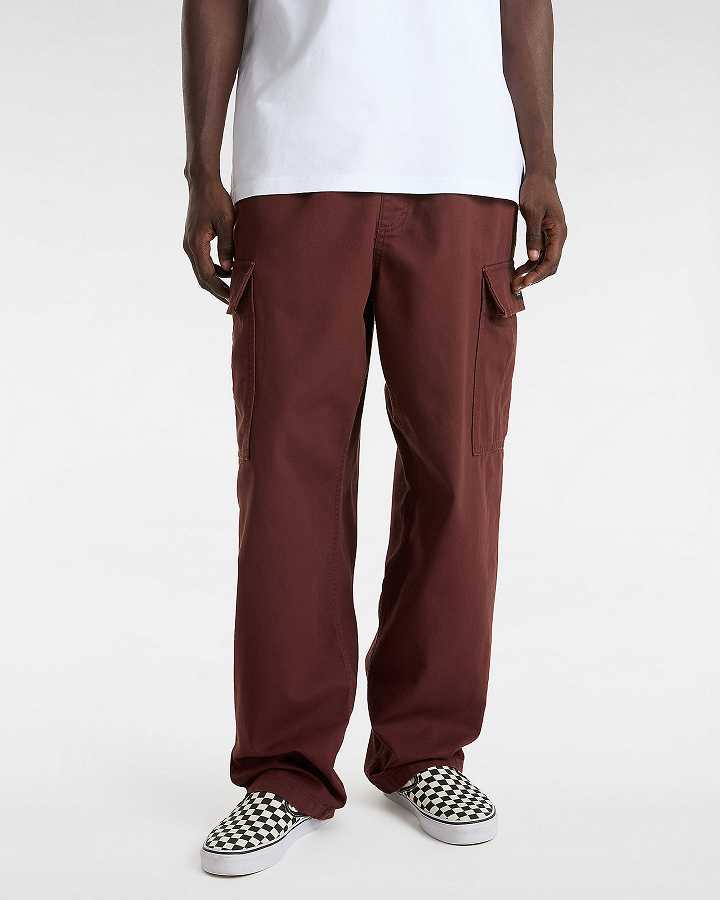 Burgundy Men Vans Range Cargo Baggy Tapered Elastic Pants NZ | VN6915780