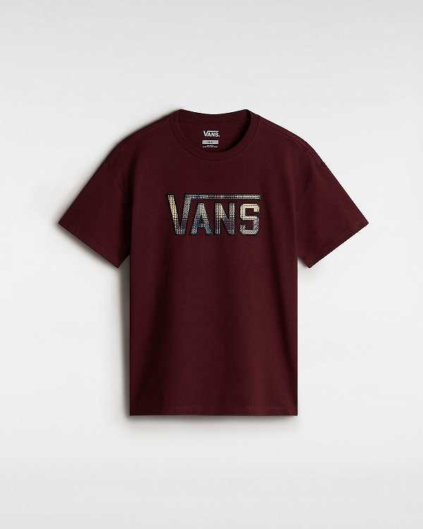 Burgundy Women Vans Elza Check T Shirts NZ | VN3516940