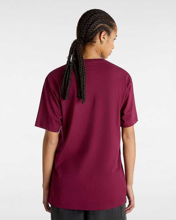 Burgundy Women Vans Left Chest Logo T Shirts NZ | VN0527436