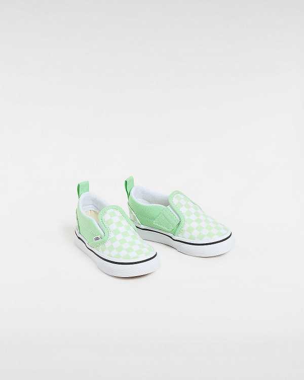 Green Kids' Vans Checkerboard (1-4 years) Slip On Shoes NZ | VN0934851