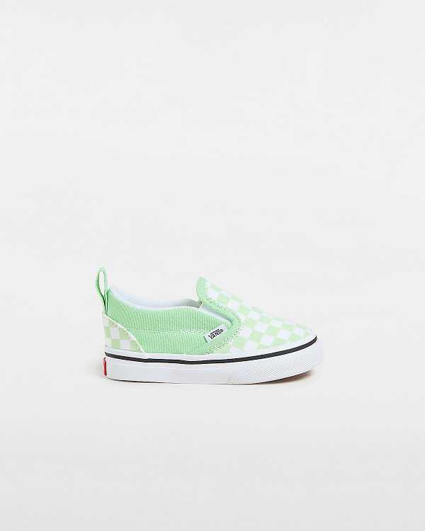 Green Kids\' Vans Checkerboard (1-4 years) Slip On Shoes NZ | VN0934851