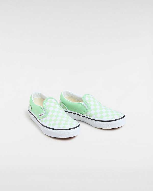 Green Kids' Vans Classic Checkerboard (4-8 Years) Slip On Shoes NZ | VN6027958