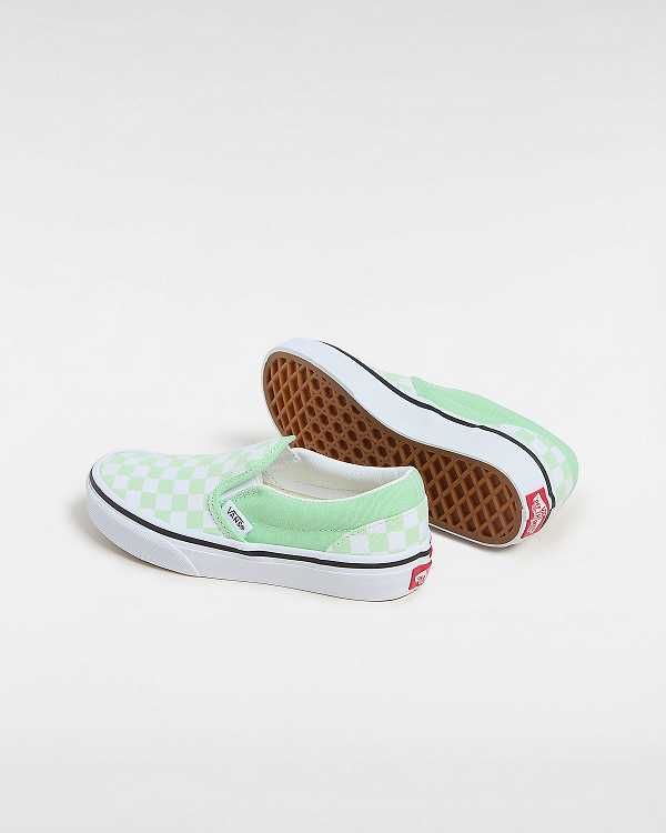 Green Kids' Vans Classic Checkerboard (4-8 Years) Slip On Shoes NZ | VN6027958