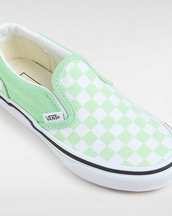 Green Kids' Vans Classic Checkerboard (4-8 Years) Slip On Shoes NZ | VN6027958