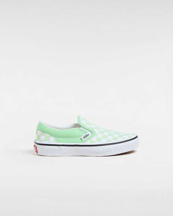 Green Kids\' Vans Classic Checkerboard (4-8 Years) Slip On Shoes NZ | VN6027958