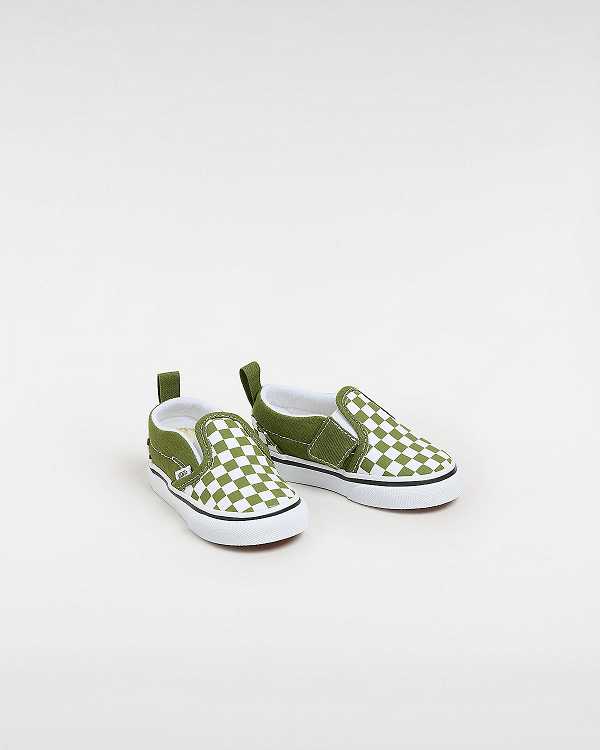 Green Kids' Vans Hook and Loop Checkerboard (1-4 Years) Slip On Shoes NZ | VN7615930