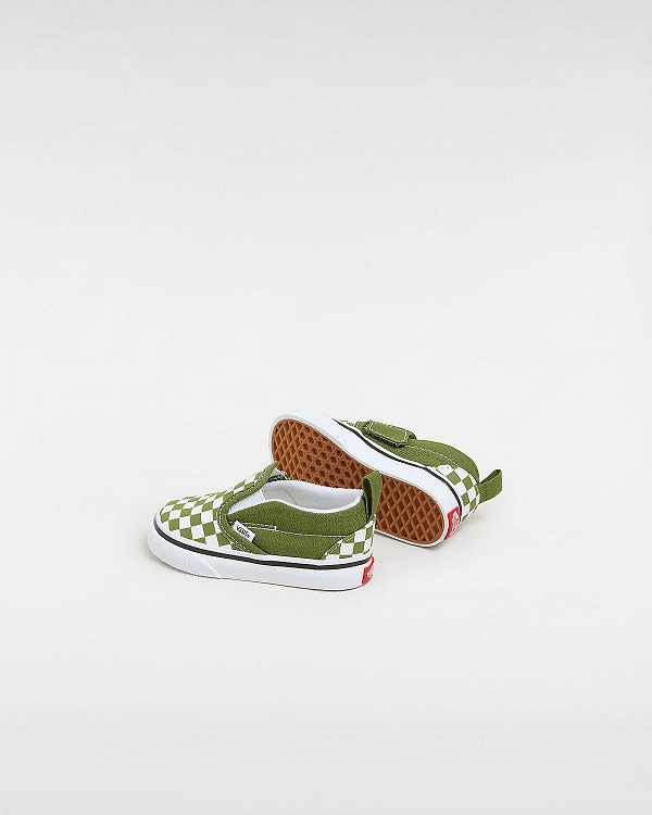 Green Kids' Vans Hook and Loop Checkerboard (1-4 Years) Slip On Shoes NZ | VN7615930