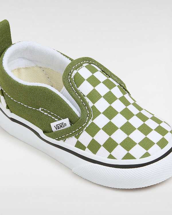 Green Kids' Vans Hook and Loop Checkerboard (1-4 Years) Slip On Shoes NZ | VN7615930