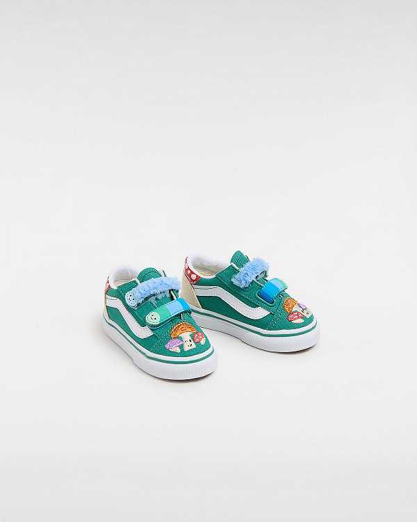 Green Kids' Vans Old Skool Hook And Loop (1-4 Years) Sneakers NZ | VN1205396