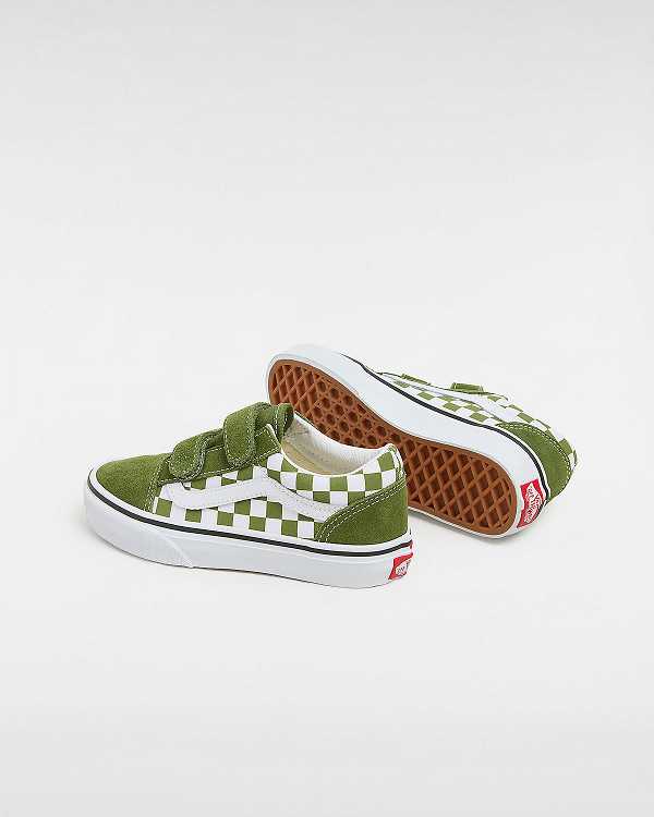 Green Kids' Vans Old Skool Hook And Loop (4-8 Years) Sneakers NZ | VN8759346