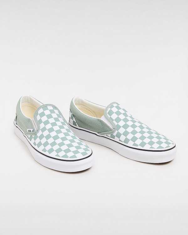 Green / White Men Vans Classic Checkerboard Slip On Shoes NZ | VN3098127