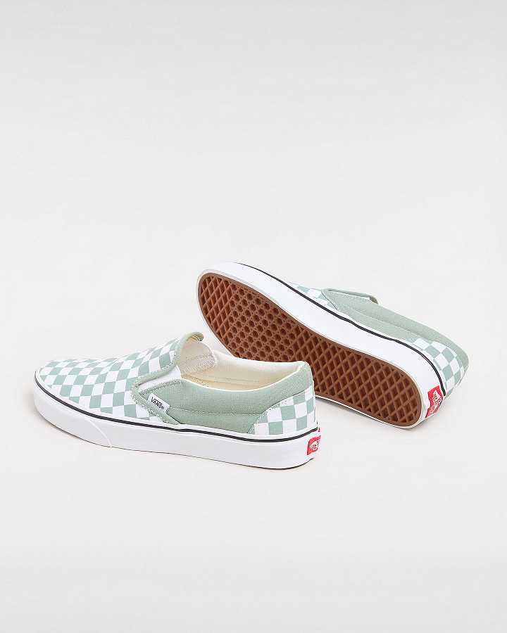 Green / White Men Vans Classic Checkerboard Slip On Shoes NZ | VN3098127