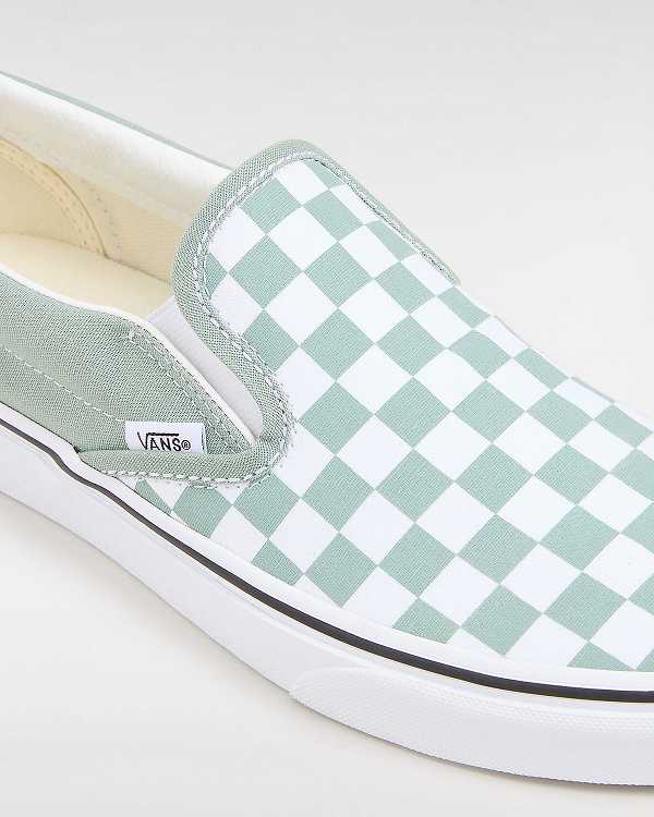 Green / White Men Vans Classic Checkerboard Slip On Shoes NZ | VN3098127