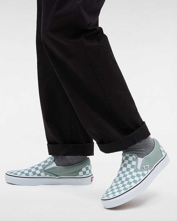 Green / White Men Vans Classic Checkerboard Slip On Shoes NZ | VN3098127