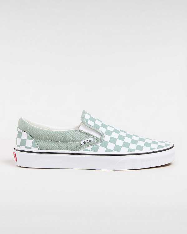 Green / White Men Vans Classic Checkerboard Slip On Shoes NZ | VN3098127