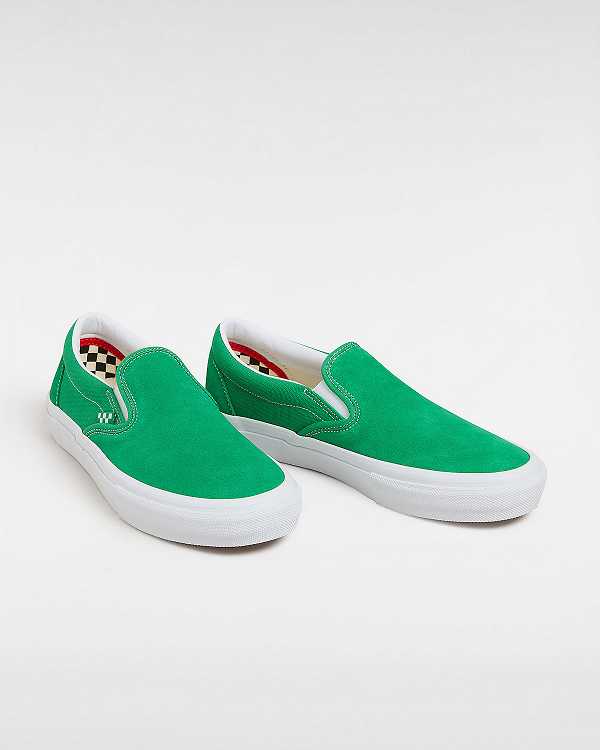 Green / White Men Vans Skate Slip On Shoes NZ | VN0785142