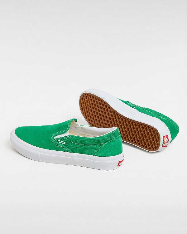 Green / White Men Vans Skate Slip On Shoes NZ | VN0785142