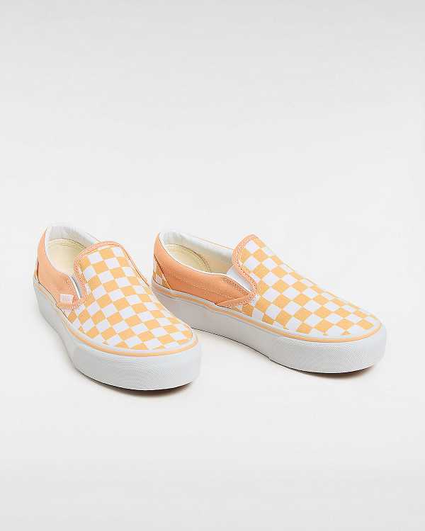 Orange Women Vans Checkerboard Classic Slip-On Platform Shoes NZ | VN1380645