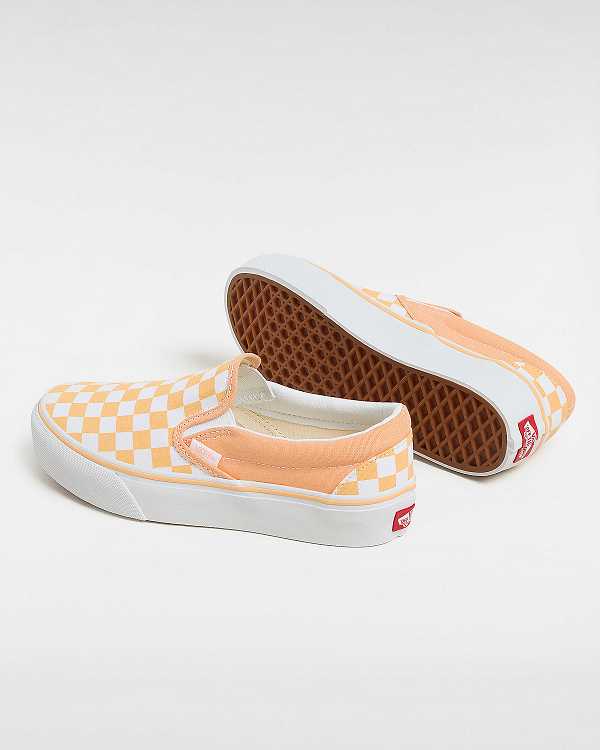 Orange Women Vans Checkerboard Classic Slip-On Platform Shoes NZ | VN1380645