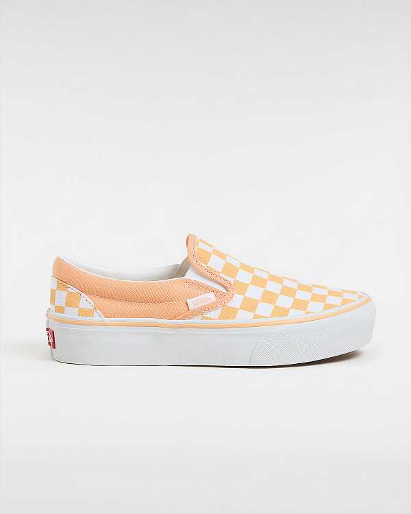 Orange Women Vans Checkerboard Classic Slip-On Platform Shoes NZ | VN1380645