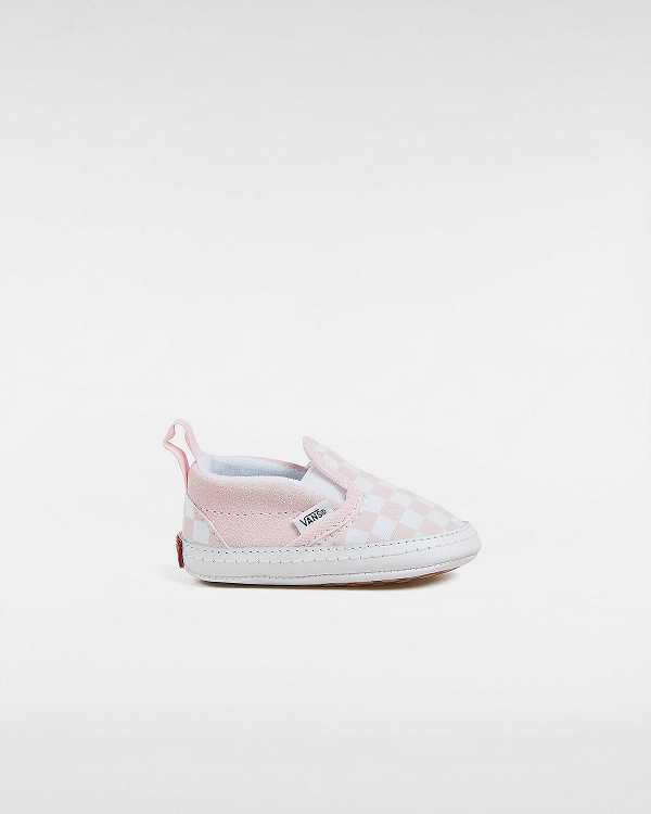 Pink Kids\' Vans Checkerboard Hook And Loop Crib (0-1 year) Slip On Shoes NZ | VN2139786