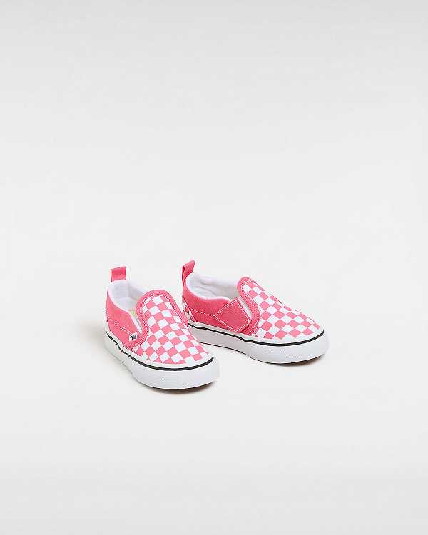 Pink Kids' Vans Hook and Loop Checkerboard (1-4 Years) Slip On Shoes NZ | VN1463208