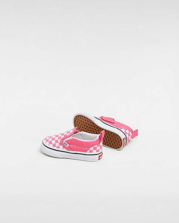 Pink Kids' Vans Hook and Loop Checkerboard (1-4 Years) Slip On Shoes NZ | VN1463208