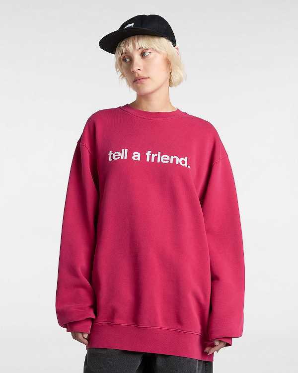 Red Women Vans Tell a Friend Crew Sweatshirt NZ | VN7540932