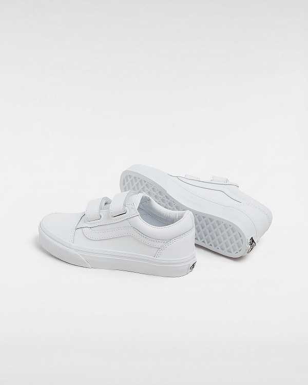 White Kids' Vans Old Skool Hook and Loop Classic Tumble (4-8 Years) Sneakers NZ | VN2703491