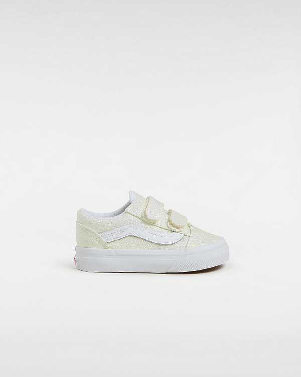 White Kids\' Vans UV Glitter Old Skool V (1-4 years) Skate Shoes NZ | VN5642901