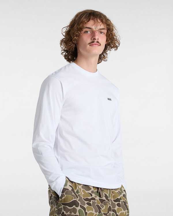 White Men Vans Left Chest Hit Long Sleeve T Shirts NZ | VN7025163