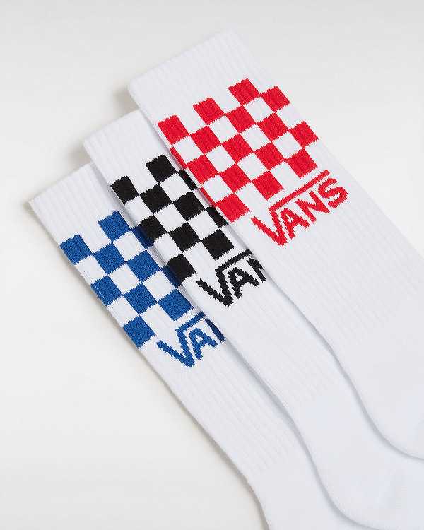 White Unisex Vans Classic Check Crew (3 pairs) Socks NZ | VN1839074